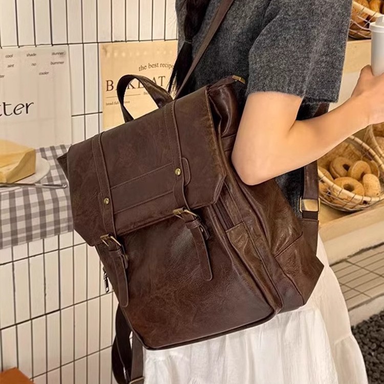 Leather Backpack Vintage - Sac à dos décontracté pour femmes